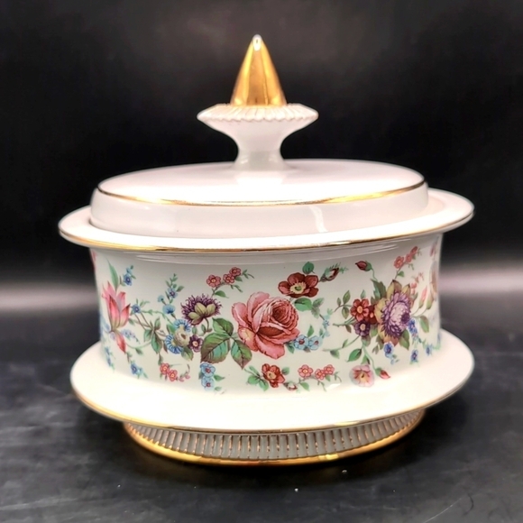 Florentine Italy Porcelain Lidded Jar Urn Bowl Cannister - Floral w/ Gold Trim - Picture 2 of 10